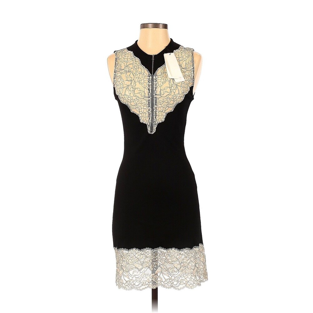 SANDRO Black Knit Sweater Dress in Contrast Lace Panel Zip - 1 (Small)